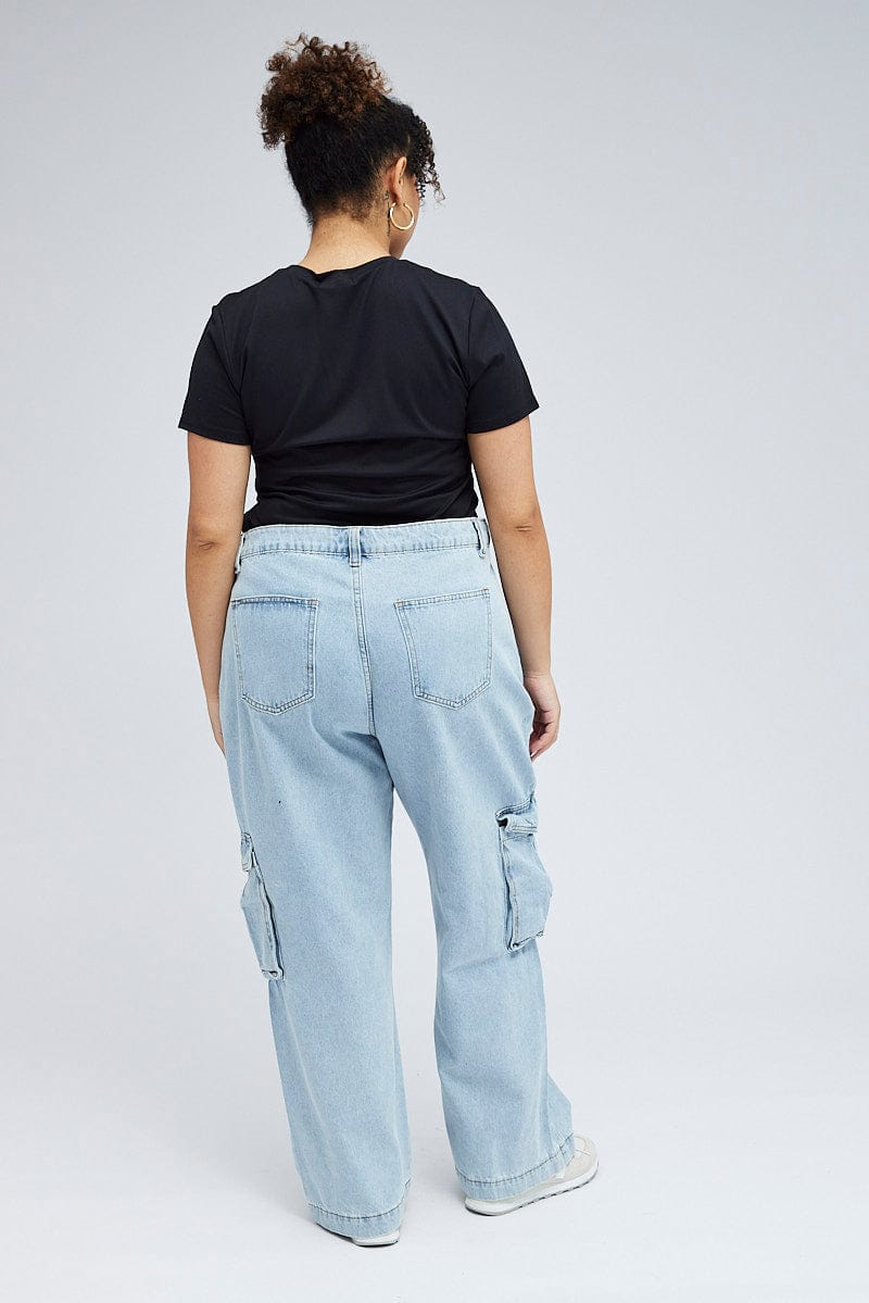 Denim Cargo Jeans High Rise