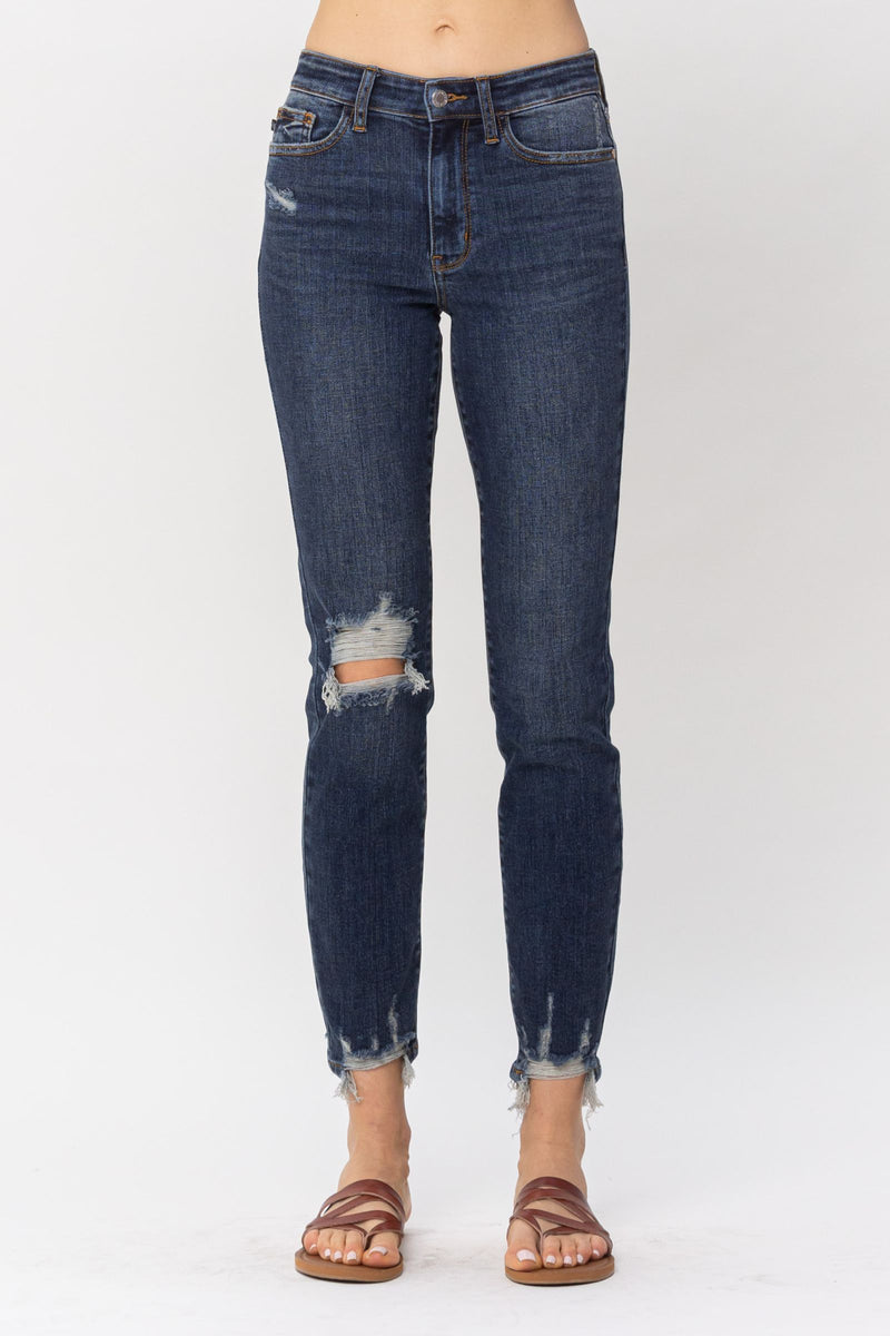 Judy Blue Mid Rise Chopped Hem Relaxed Denim Jeans 82446