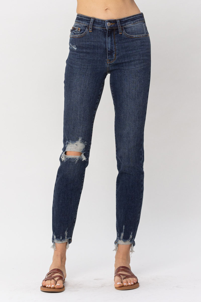 Judy Blue Mid Rise Chopped Hem Relaxed Denim Jeans 82446