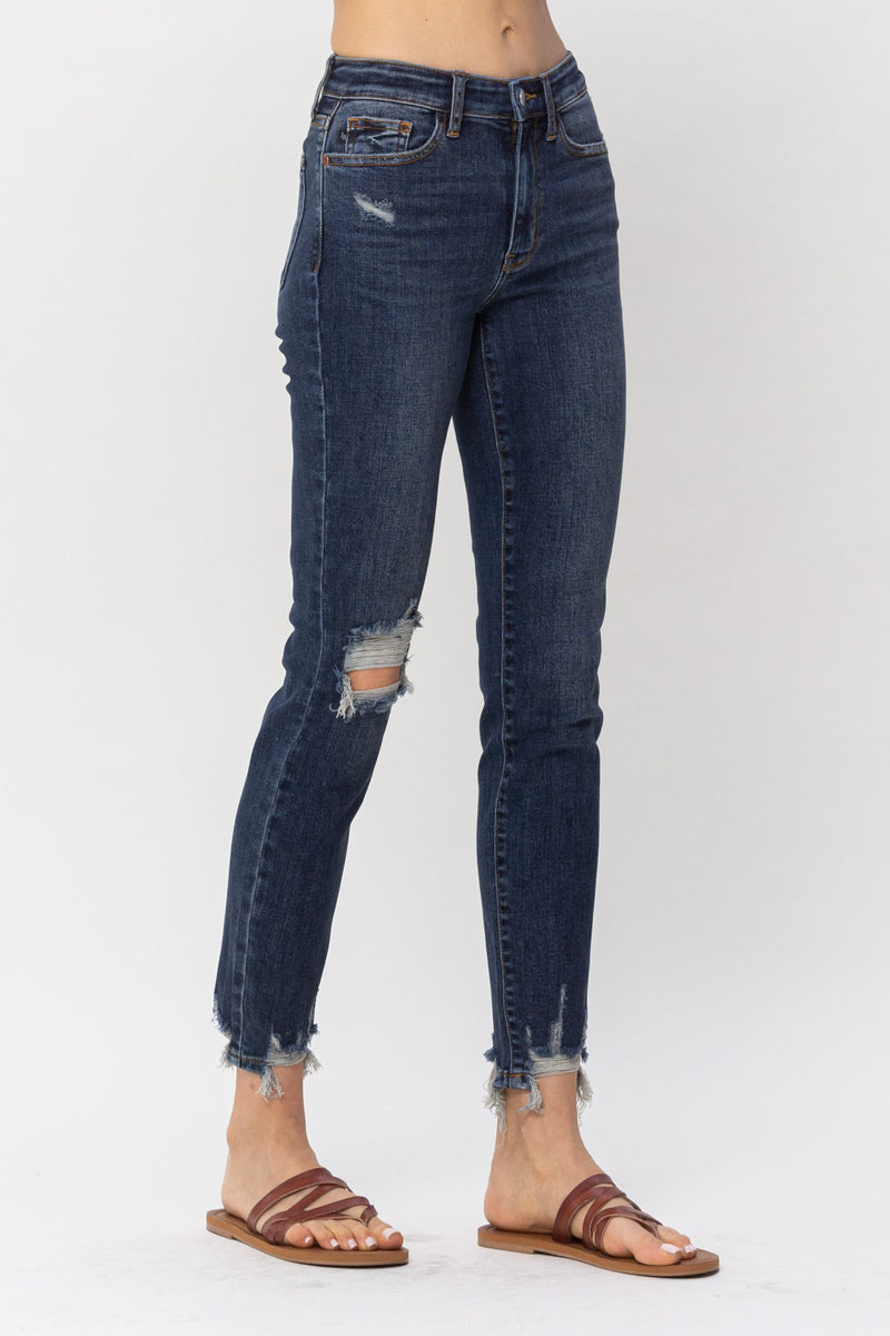 Judy Blue Mid Rise Chopped Hem Relaxed Denim Jeans 82446