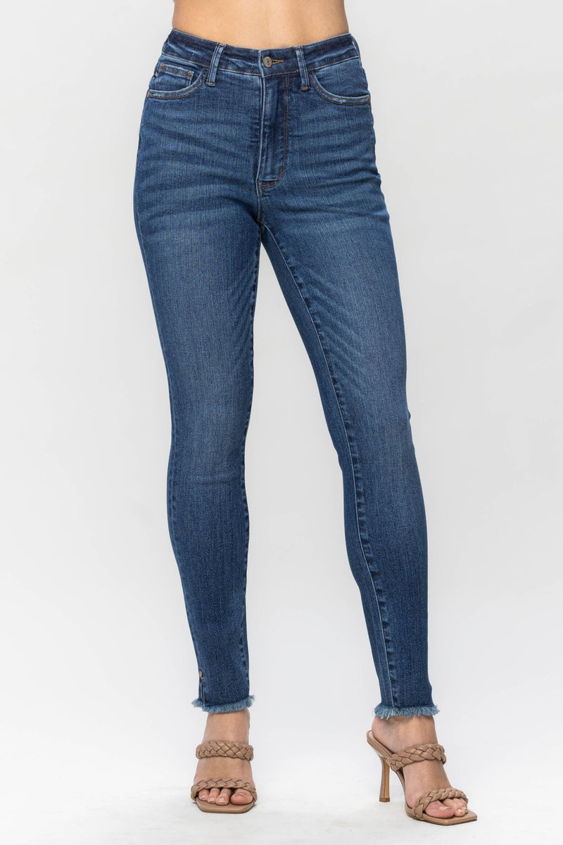 Judy Blue High Waist Tummy Control Side Slit & Fray Hem Skinny Denim Jeans 88682