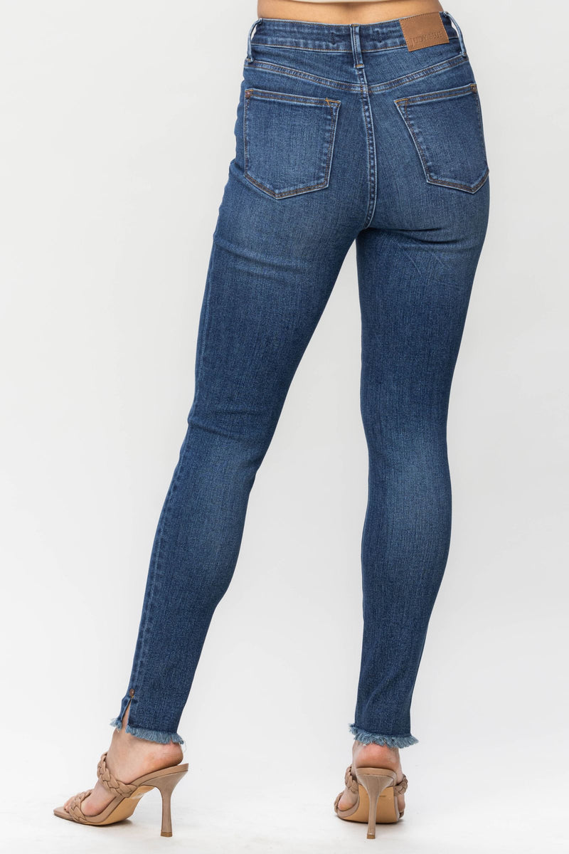 Judy Blue High Waist Tummy Control Side Slit & Fray Hem Skinny Denim Jeans 88682