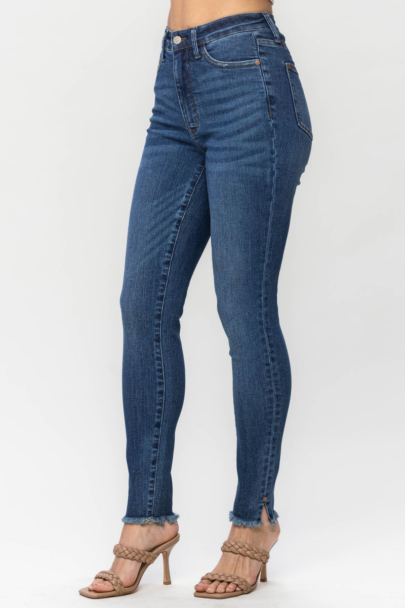 Judy Blue High Waist Tummy Control Side Slit & Fray Hem Skinny Denim Jeans 88682