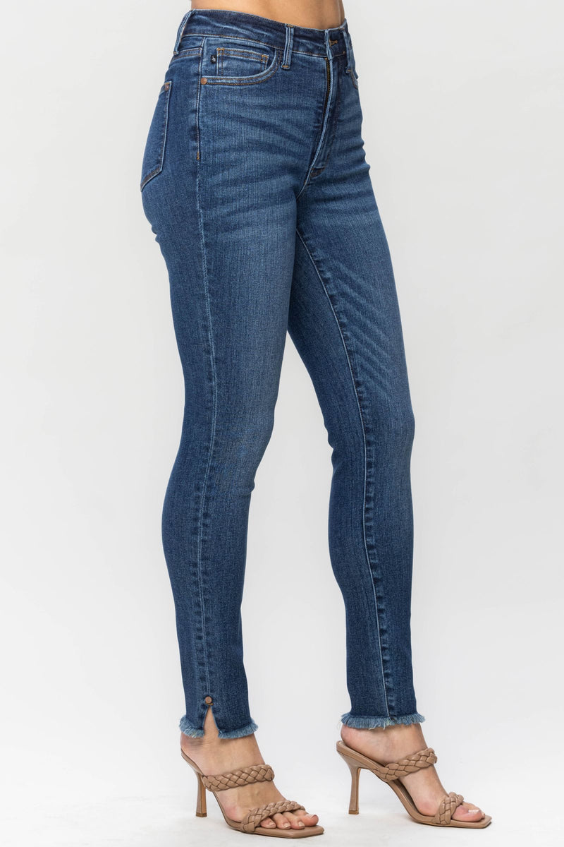 Judy Blue High Waist Tummy Control Side Slit & Fray Hem Skinny Denim Jeans 88682