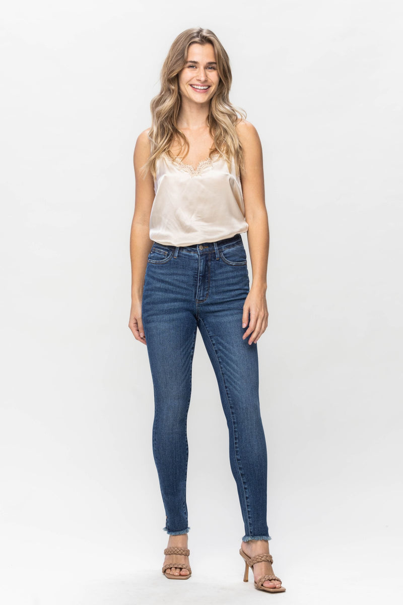 Judy Blue High Waist Tummy Control Side Slit & Fray Hem Skinny Denim Jeans 88682