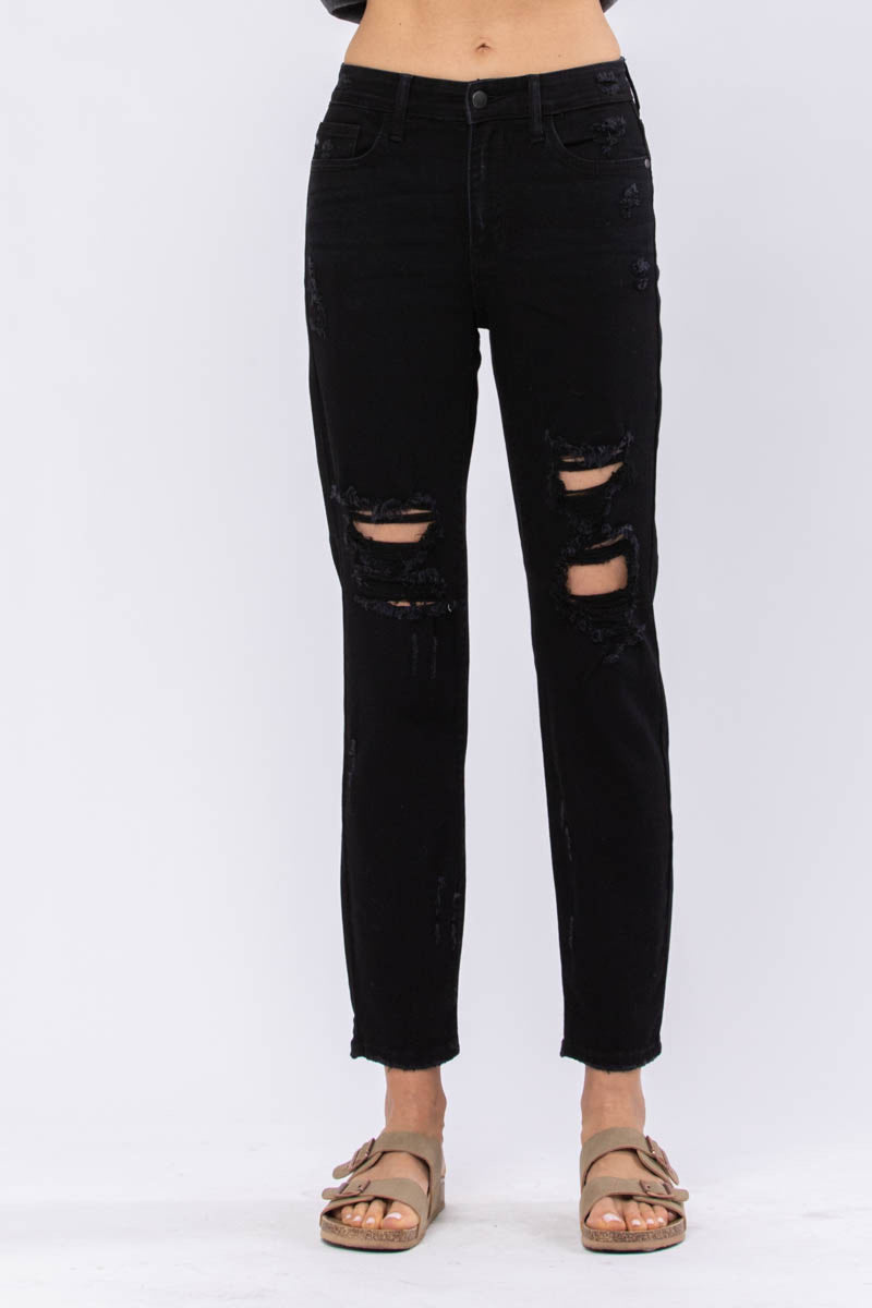 Judy Blue Black High Waist Destroyed Boyfriend Denim Jeans 82161