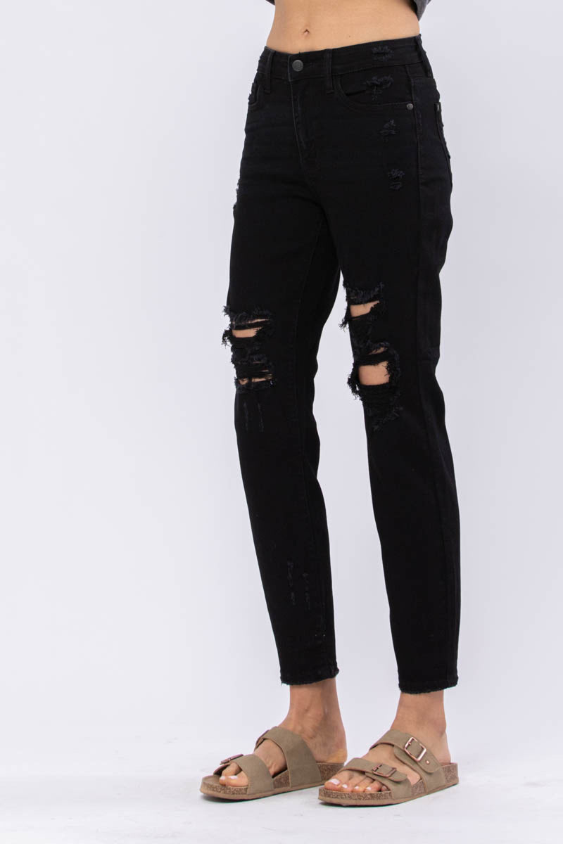 Judy Blue Black High Waist Destroyed Boyfriend Denim Jeans 82161