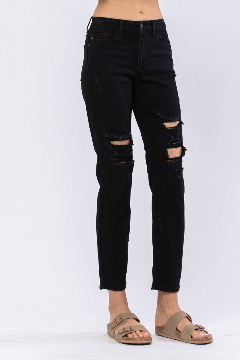 Judy Blue Black High Waist Destroyed Boyfriend Denim Jeans 82161