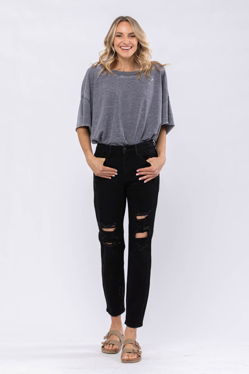 Judy Blue Black High Waist Destroyed Boyfriend Denim Jeans 82161