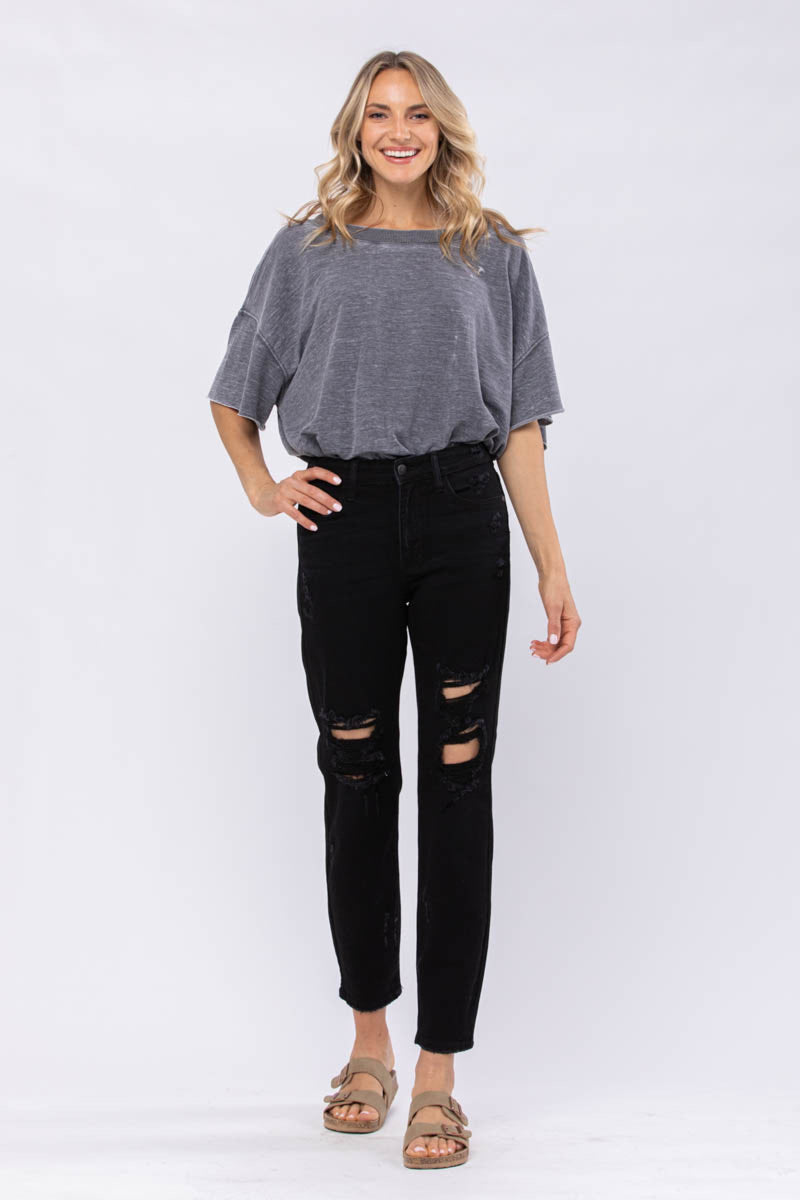 Judy Blue Black High Waist Destroyed Boyfriend Denim Jeans 82161