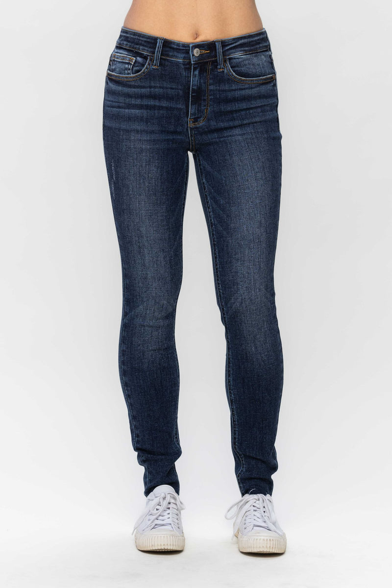 Judy Blue Mid Rise Vintage Raw Hem Skinny Denim Jeans 82527