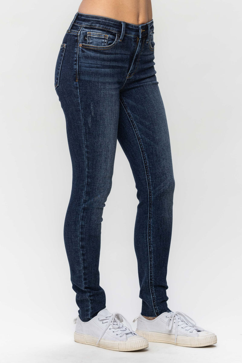Judy Blue Mid Rise Vintage Raw Hem Skinny Denim Jeans 82527