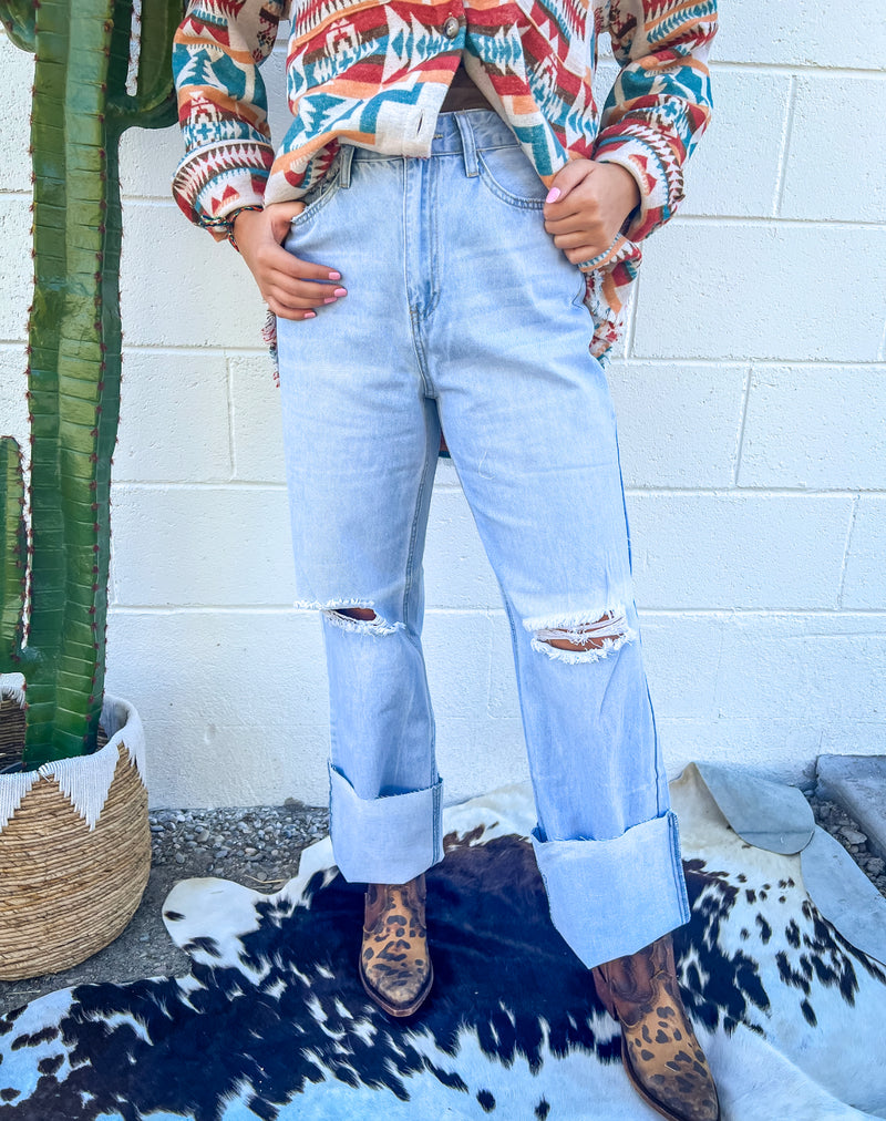 Denim Darlin Distressed Wide Leg(P70285)