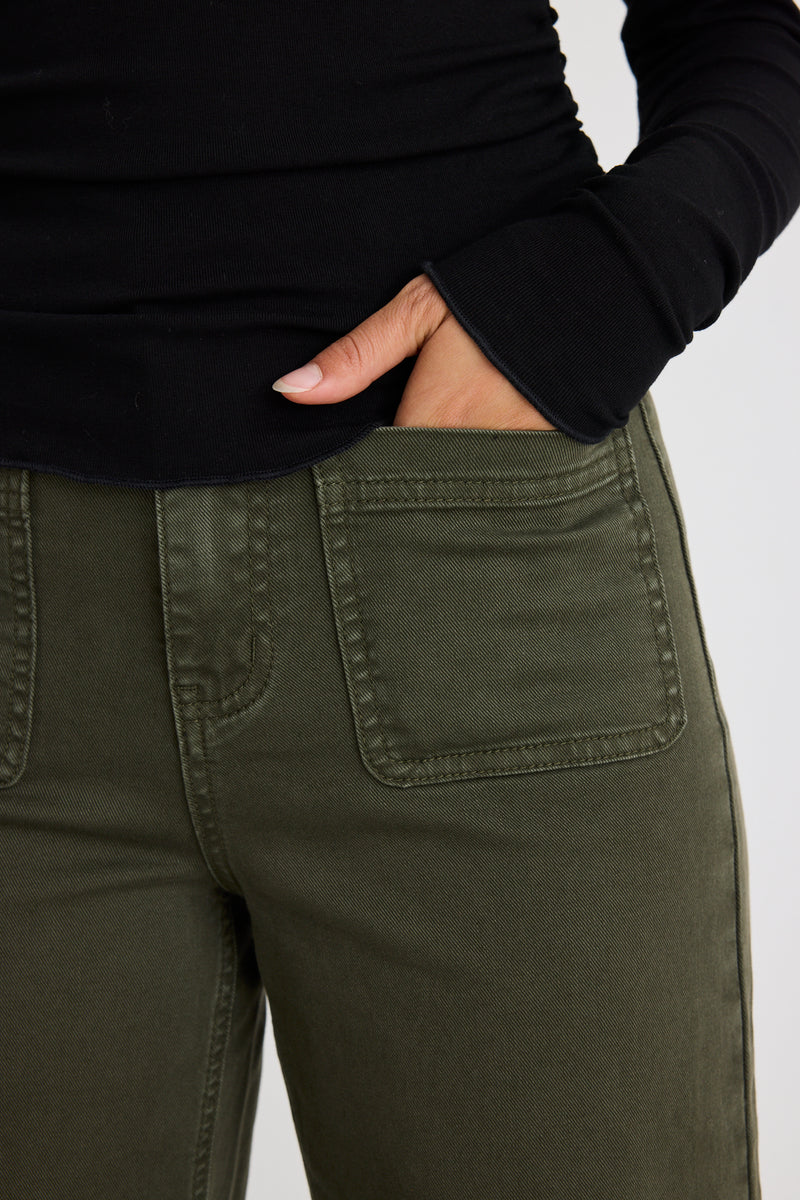 Zoey Dark Khaki High Rise Wide Leg Pocket Jean