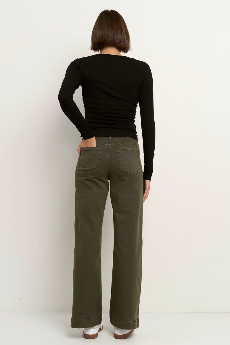Zoey Dark Khaki High Rise Wide Leg Pocket Jean