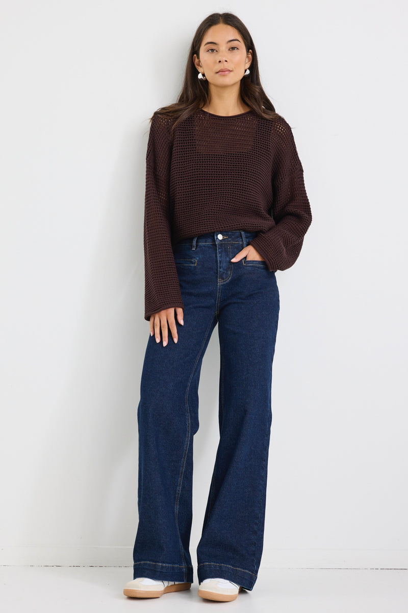 Concert Indigo Mid Rise Wide Leg Pocket Jean