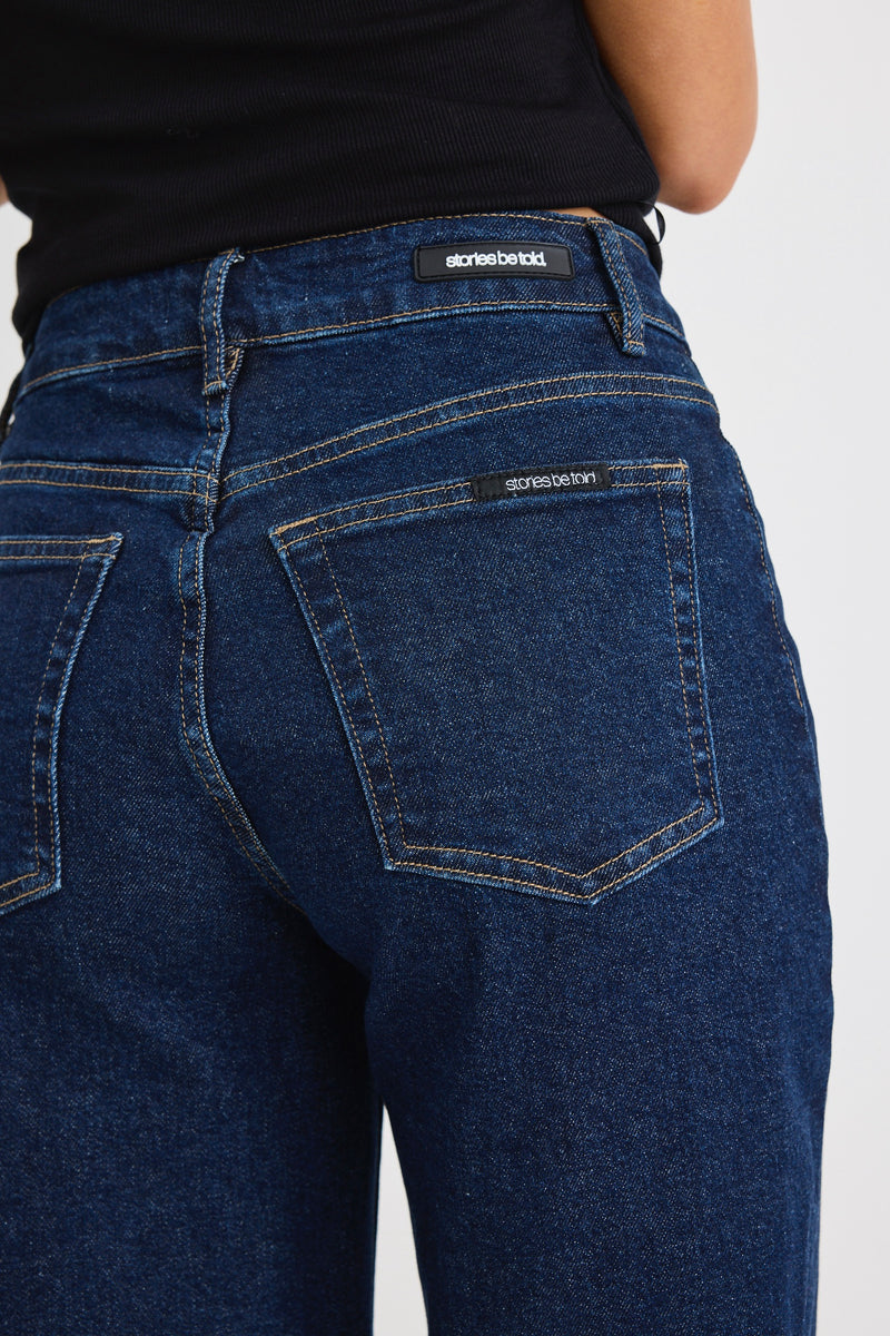 Concert Indigo Mid Rise Wide Leg Pocket Jean