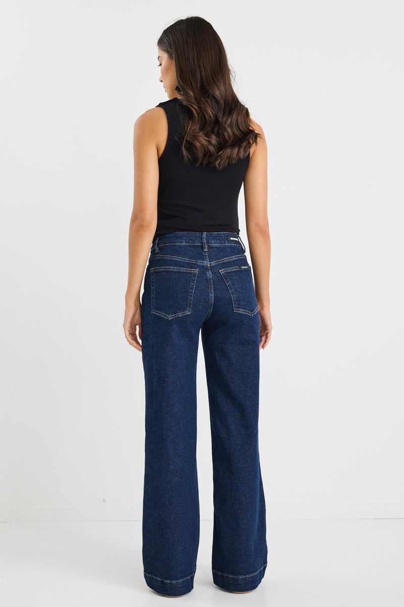 Concert Indigo Mid Rise Wide Leg Pocket Jean