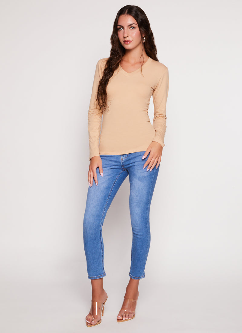 Basic V Neck Long Sleeve T Shirt