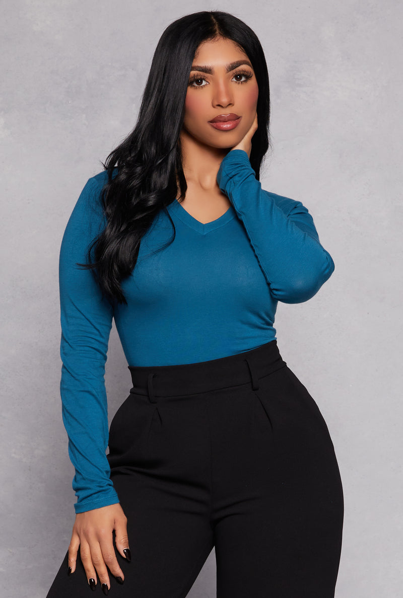 Long Sleeve V Neck Basic Tee