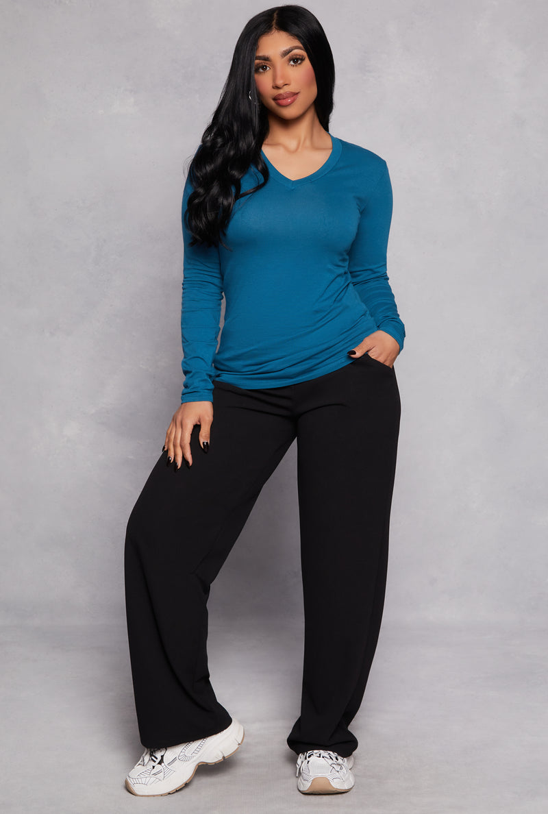 Long Sleeve V Neck Basic Tee