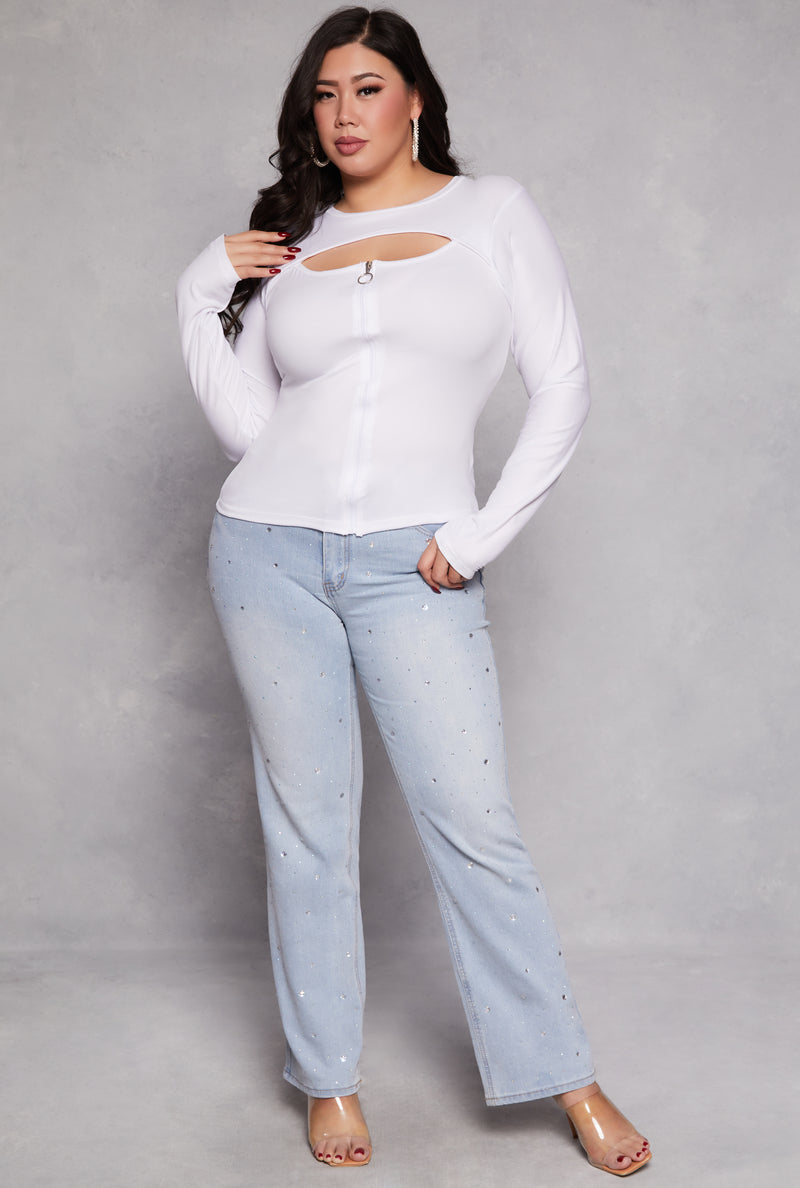 Plus Size Cut Out Zip Front Top