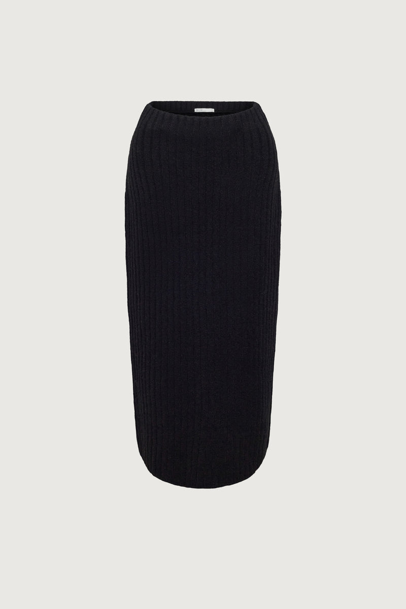 HIGH-RISE RIBBED KNIT MIDI SKIRT