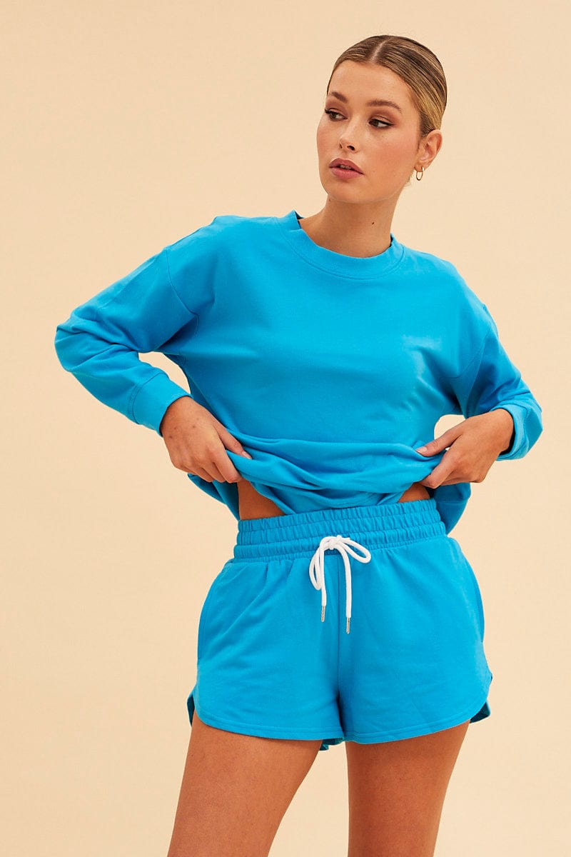 Blue Hudson Cotton Fleece Crew Neck Oversized Sweat