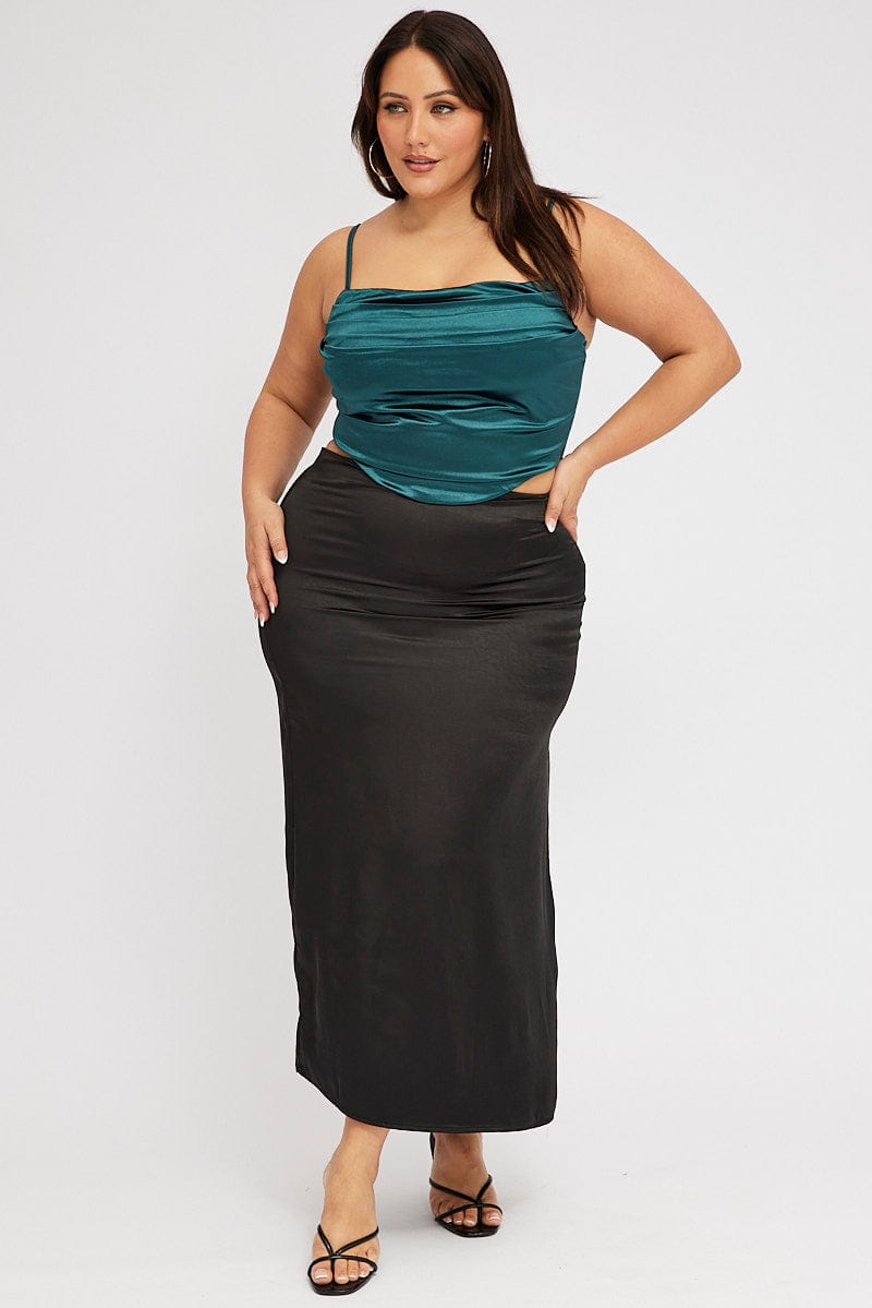 Black Satin Split Maxi Skirt