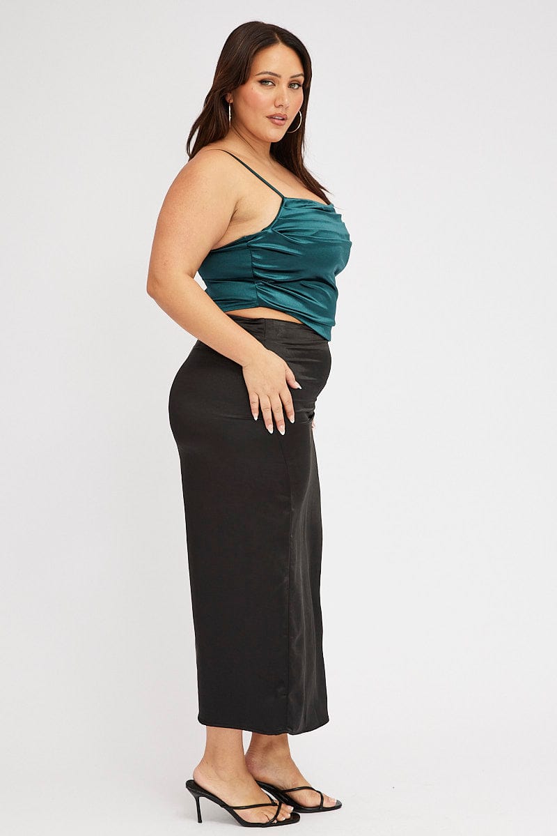 Black Satin Split Maxi Skirt