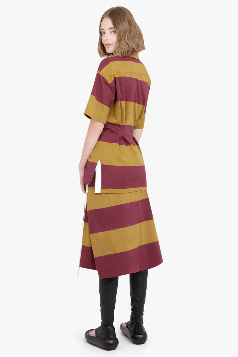 Cross Stitch Tie Side Detail Stripe Midi Skirt | Mustard