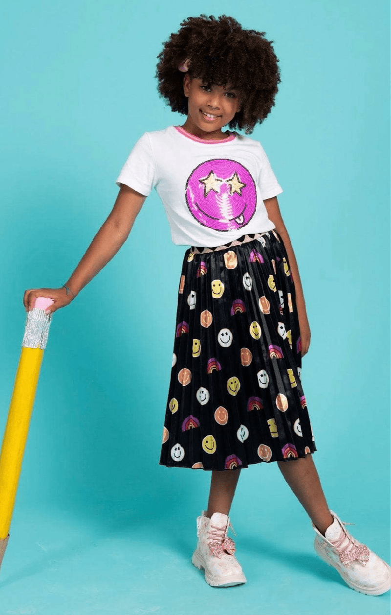 Rainbows and Emoji Satin Skirt