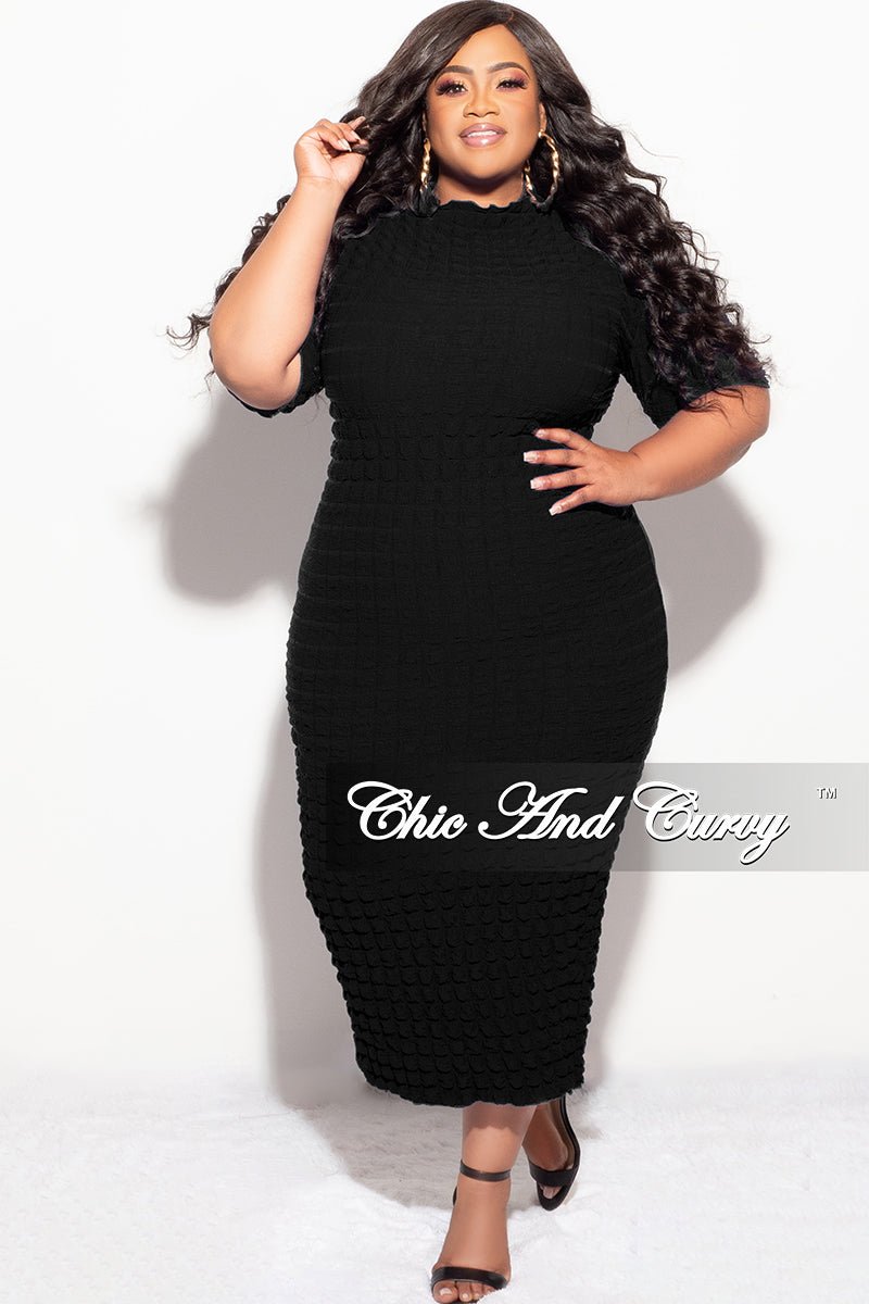 Final Sale Plus Size Bubble Texture Midi BodyCon Dress in Black